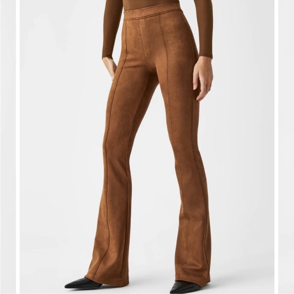 SPANX Faux Suede Flare Pants in Rich Caramel, size L, NWT - Picture 1 of 10
